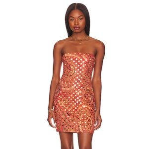 NWT House of Harlow 1960 x Revolve Soria Mini Dress in Rust Multi